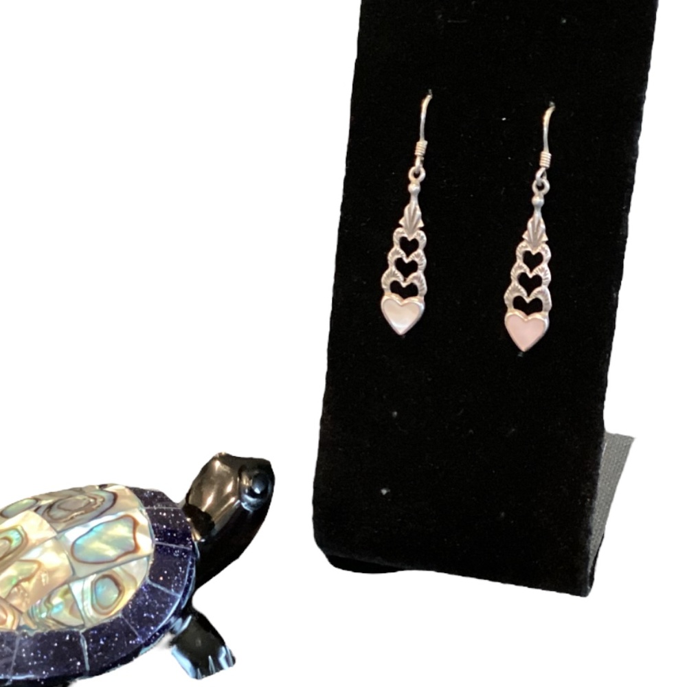 Antique Silver and Mother of Pearl Heart Earrings